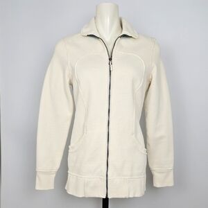 Lululemon Women's Cream Teal Retro Zip-Up Fleece Lined Scuba Jacket Pockets 8